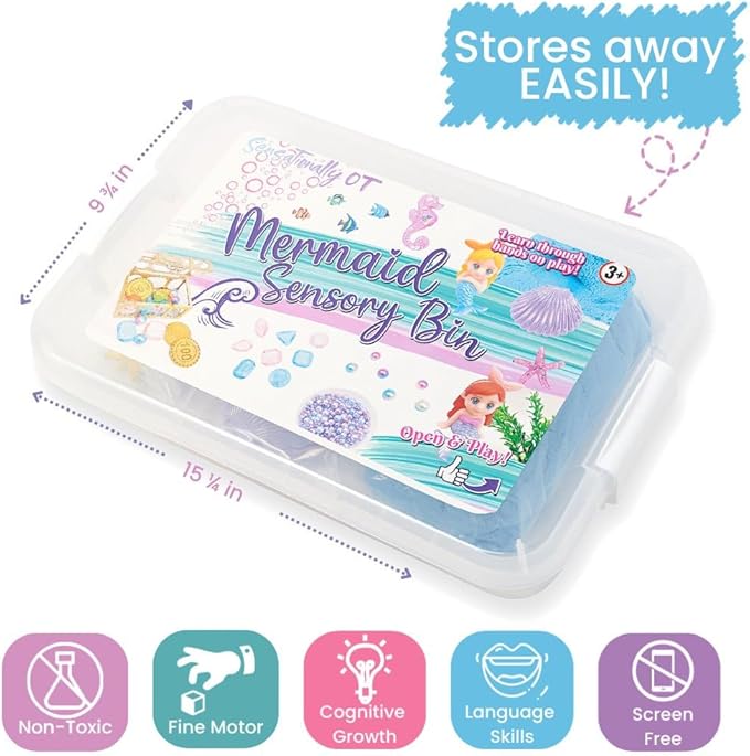 Premium 38 PCS Mermaid Sensory Sand Bin with 2 lb Magic Sand,Seashell Stamp, Sensory Bin & Treasure Accessories – Perfect for Creative Play and Learning, Ideal Gift