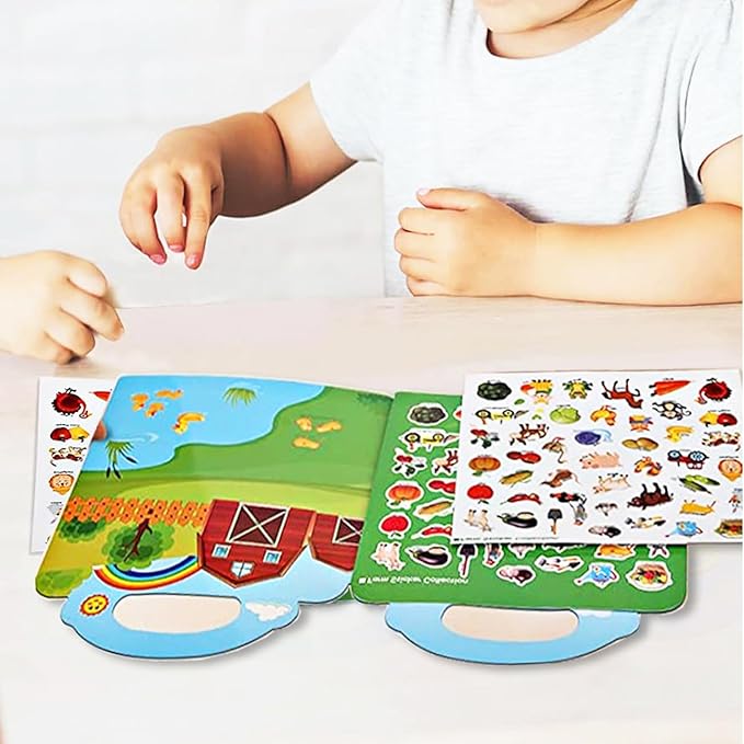 Reusable Sticker Book for Kids, Farm Stickers Educational Learning Toys Travel Stickers Activity Books for Toddler Girls Boys Age 3+ Birthday Gifts