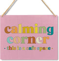 Calming Corner Hanging Wood Sign Plaque - Safe Space, Classroom Decor, School Counselor Office, Calm Down Corner Decorations, Boho Decor (Pink), 10x8
