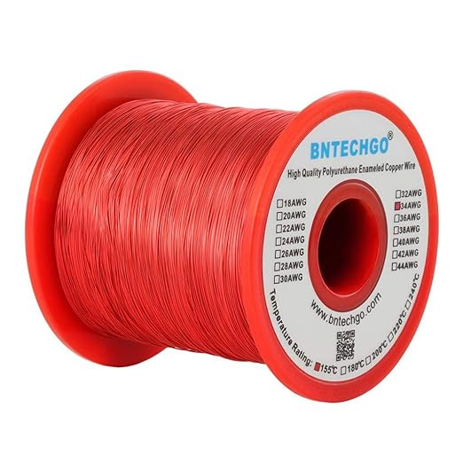 BNTECHGO 34 AWG Magnet Wire - Enameled Copper Wire - Enameled Magnet Winding Wire - 1.0 lb - 0.0063" Diameter 1 Spool Coil Red Temperature Rating 155℃ Widely Used for Transformers Inductors