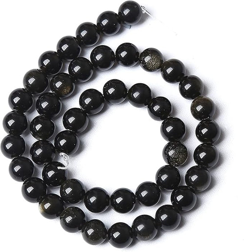 10MM 38PCS Natural Stone Golden Obsidian Loose Spacer Beads for Jewelry Making DIY Bracelet