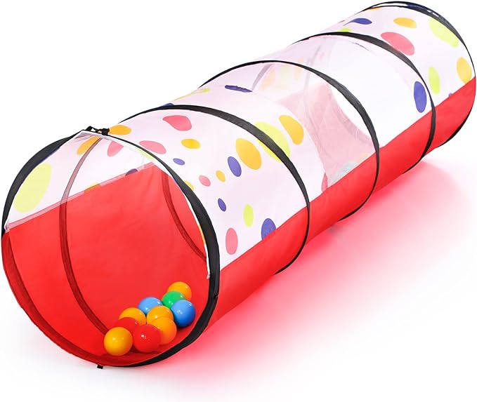 PigPigPen Kids Tunnel for Toddlers,Pop Up Play Tunnel Tent for Babies or Dogs, Indoor & Outdoor Toys for Kids Backyard Playset (Red Spots Play Tunnel)