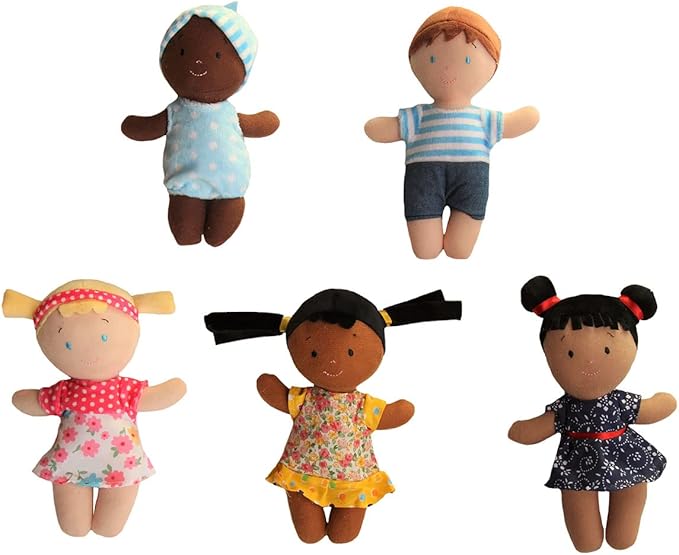Snuggle Stuffs Basket of Buddies Plush Diversity Multicultural Ethnic Dolls | Diversity Toys for Toddlers | Soft Multicultural Dolls for Preschool Classroom, Daycare or at Home | Set of 5-8"