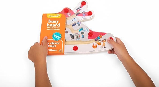 Upbounders Montessori Wooden Busy Board Magnetic Maze Toy for Toddlers 18+ Months (My Clever Kicks Busy Board)