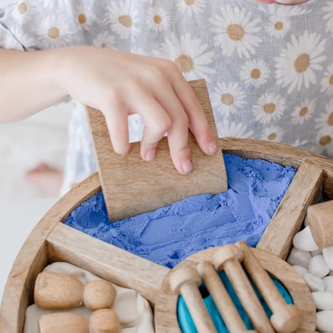 Wooden Tinker Tray & Pounding Set – Montessori Sensory Play Tray with Peg Dolls, Wooden Nails, Hammer & Playdough Tools for Fine Motor & Imaginative Play