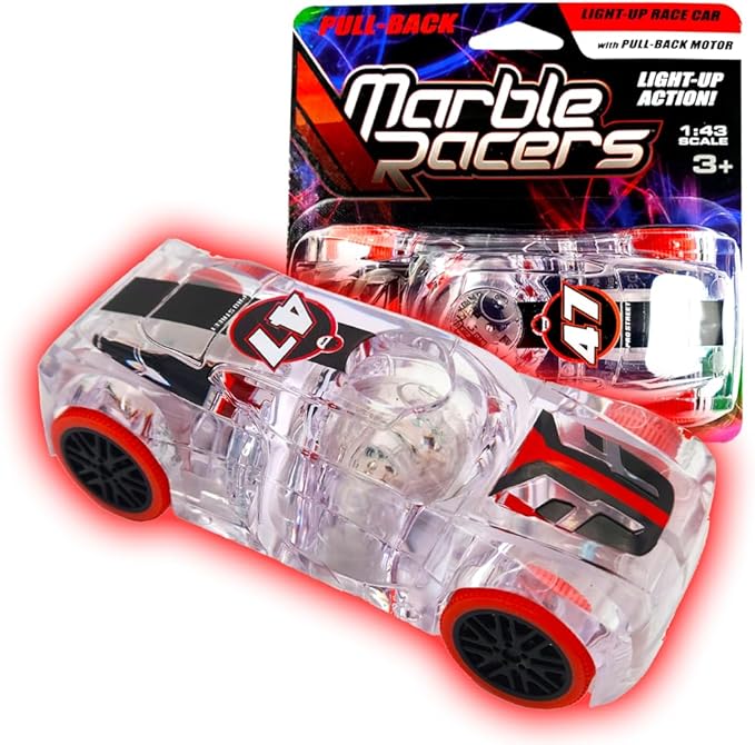 LED Light Up Pull Back Red Race Car, Toy Vehicle for Kids 3 and Up
