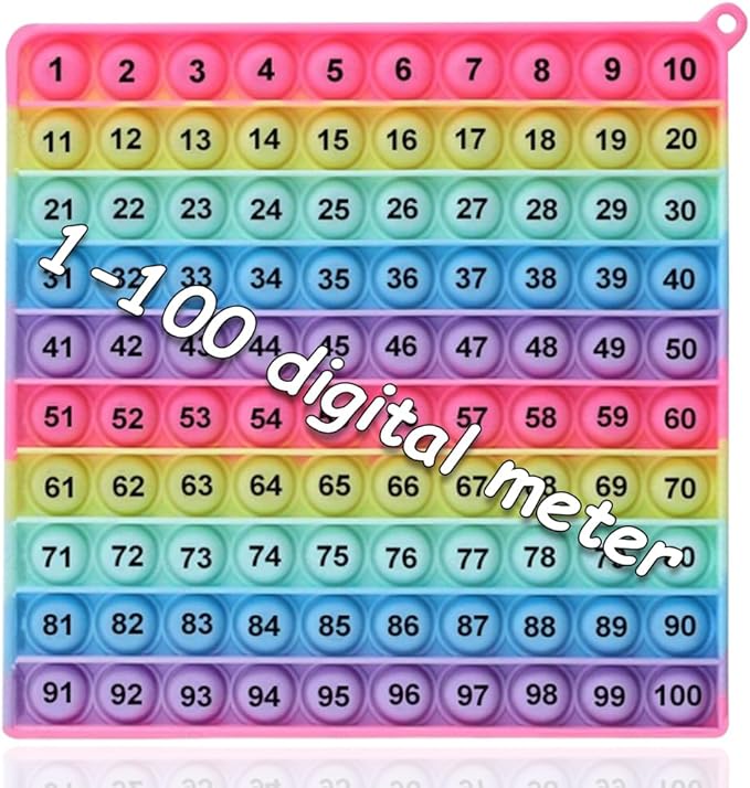 1-100 Number Learning Pop Fidget Toy, Rainbow Colors, Large Square Math Educational Sensory Game