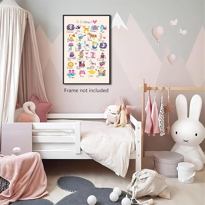Animal Alphabet Poster, Abc Animal Poster for Toddlers, Alphabet Letters for Wall, Educational Learning Posters for Toddlers 1-3, Classroom Must Haves Poster, Baby Nursery Print 16x24in Unframed