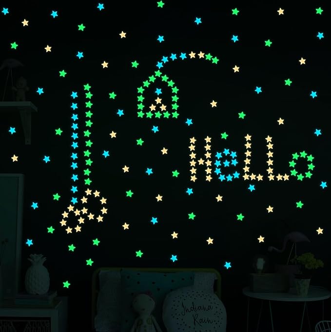 AM AMAONM 100 Pcs Colorful Glow in The Dark Luminous Stars Fluorescent Noctilucent Plastic Wall Stickers Murals Decals for Home Art Decor Ceiling Wall Decorate Kids Babys Bedroom Room Decorations