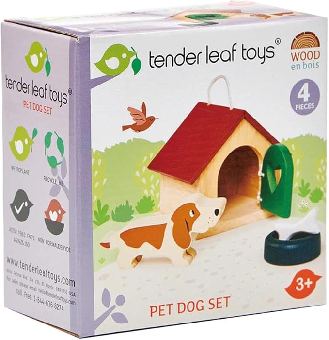 Tender Leaf Toys - Pets Sets for Doll House Accessories Great Add-on Pet Play Set to Any Dollhouse Encourage Creative and Imaginative Fun Children Age 3+ (Pet Dog Set)