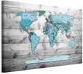 artgeist Acoustic Canvas Wall Art Print World Map 35x24 in - 1pcs Picture with Acoustic Foam Sound Print Artwork Room Acoustics Soundproofing World Travel Map Wood k-B-0009-b-d