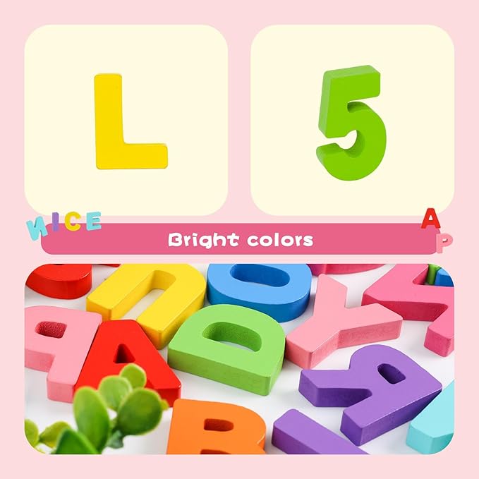 AMOR PRESENT Wooden Puzzles for Toddlers, Alphabet and Number Shape Puzzle Board, Preschool Learning Educational Toys for Kids
