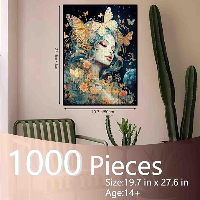 Tucocoo Butterfly Woman Jigsaw Puzzle 1000 Pieces Puzzles for Adults, Fantasy Moon Stars Creative Style Jigsaw Puzzles for Challenging Family Activity Games Colorful DIY Puzzle for Home Decor Gifts