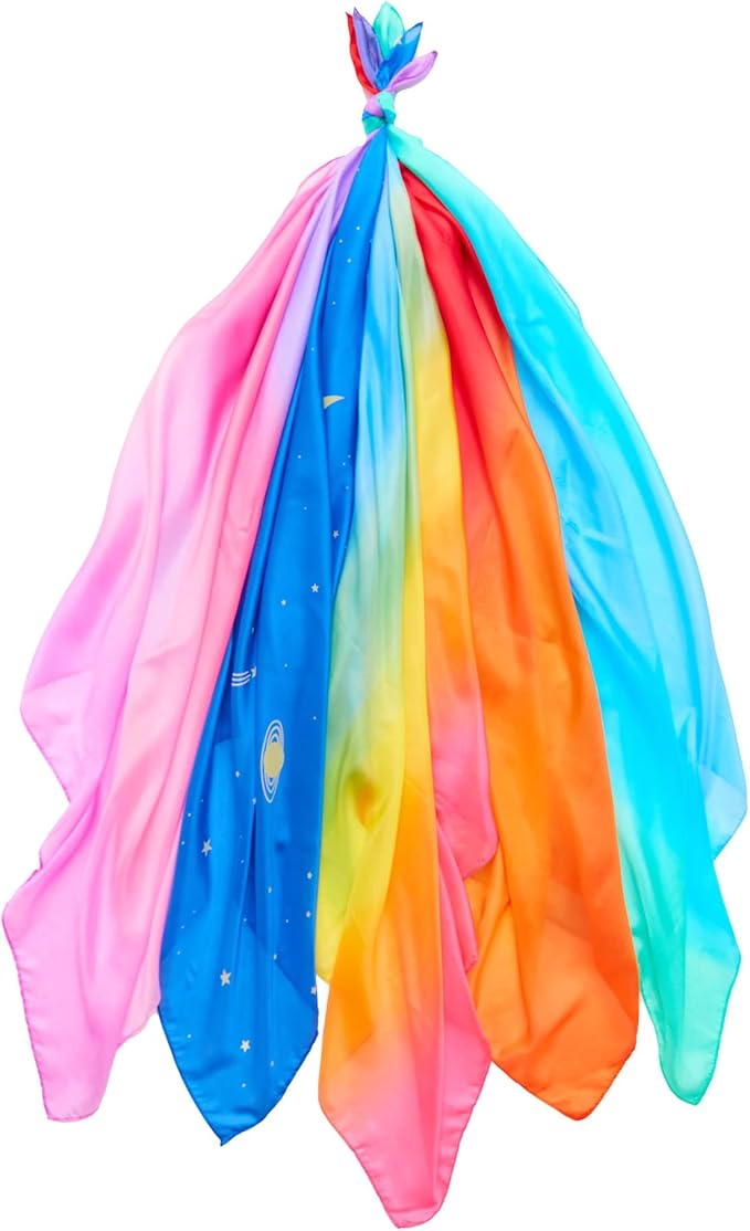 Sarah's Silks Set of 5 Enchanted Playsilks - 100% Silk Play Scarves for Kids and Toddlers | Bright Colored 35" Large Square Scarves Perfect for Dance, Imaginative and Pretend Play