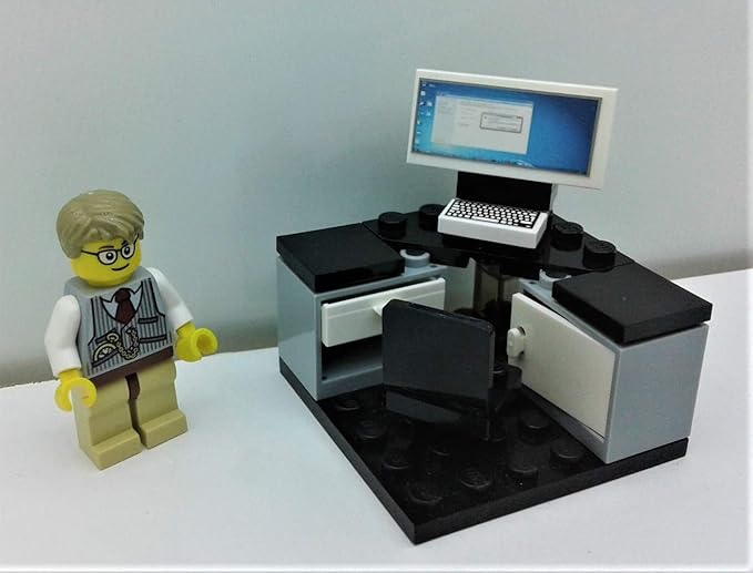Custom Toys & Hobbies INC Building Bricks Businessman Lawyer Office Setup- Premium Quality Desk Keyboard Computer & Minifigure Holiday Birthday Gift for Kids