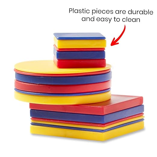 hand2mind Plastic Attribute Blocks Student Kit, Geometry Set, Preschool Learning, Manipulatives for Preschool, Montessori Math, Shapes for Toddlers, Home Schooling Materials Pre-K (Set of 60 Blocks)