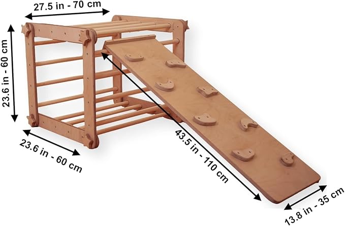 Montessori Activity Cube | Foldable Montessori Climbing Cube | Indoor 9 in 1 Transformable Activity Cube for Toddlers & Kids | Indoor Climbing Activity Wooden Playground (Cube + 2 Ramps)