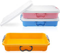 Suzile 3 Pcs Portable Sensory Bin Sand Tray with Lid, 15 Inch Colorful Plastic Sandbox Toy, Large Play Tray Fill with Sand, Water, Beads, and More, 3 Colors(Blue, Orange, Pink)