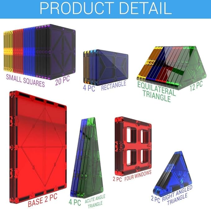 Desire Deluxe Magnetic Tiles Building Blocks Construction Toys for Boys & Girls 47pc – STEM Learning Educational, Kids Age 3 4 5 6 7 8 Year Old Gift
