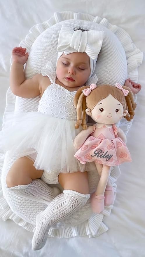 Personalized Soft Baby Doll Toys for Girls (16''), My First Birthday Gift, Christmas Dolls, Baby Rag Doll Plush Toys for Toddler Kids Infants -Sweetheart Girl Light