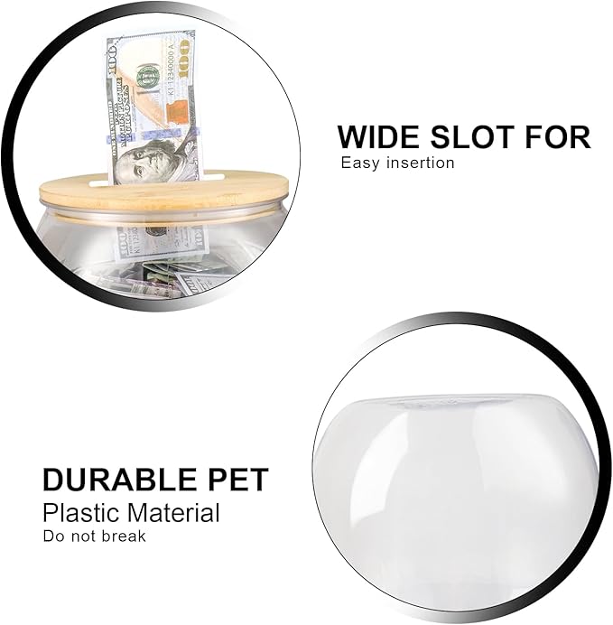 Large Clear Coin Bank Jar with Slotted Lid, Half Gallon Reusable Money Tip Change Savings Coin Jar for Coin or Raffle Ticket, Big Clear Money Coin Tip Piggy Change Bank Box for Adults Teens