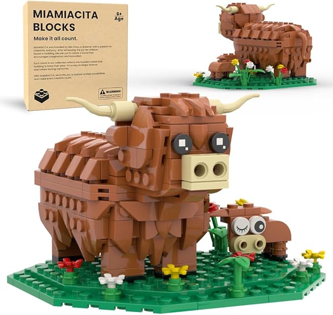 Highland Cow Building Set, Farm Animal Toy Brick Kit, Creative Scottish Cattle Model for Adults & Kids, STEM Educational Gift for Boys & Girls Age 6+