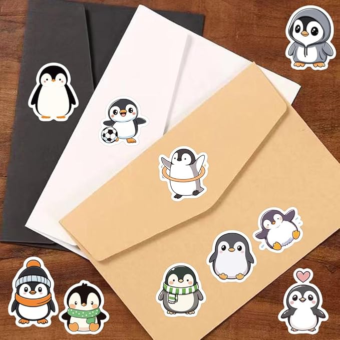 Cute Penguin Stickers, 500Pcs Funny Penguins Animals Decals for Teens, Cartoon Lovely Penguin Vinyl Tags Sticker for DIY Bumper Scrapbooks Envelopes Cards Gift Boxes Party Supply Decoration