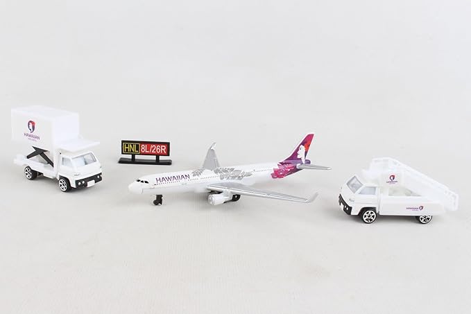 Daron Hawaiian Airlines 12 Piece Playset with Die-Cast Metal Model Airplane with Plastic Parts, Cars and Transportation Toys for Kids Ages 3+