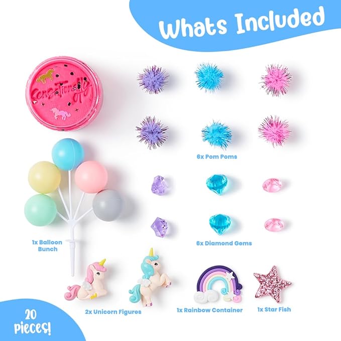 Senationally OT - 2025 Edition - Mini Unicorn Sensory Dough Kit -1 Jar Magic Dough, Sensory Bin for Toddlers & Scooper-Count Sparkly Pom-Poms, Bring Unicorns to Life in a Magical Fairytale