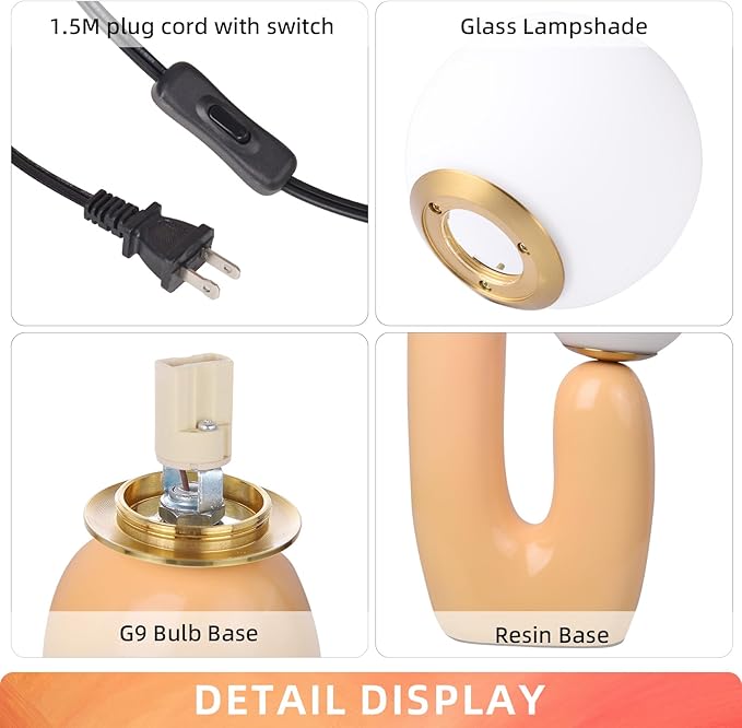 Arturesthome Nightstand Desk Lamp, Creative Nordic Living Room Bedside Bedroom Table Lamp with Led Bulbs, Beige
