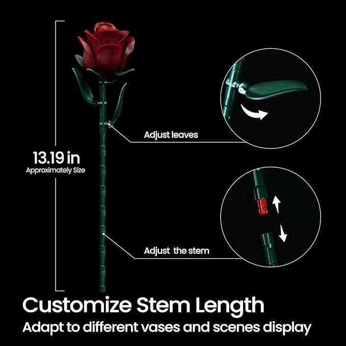 iATOM Burgundy Red Rose Bouquet Building Set, Artificial Flowers Botanical Collection Kit for Adults Women, Halloween & Valentines Gift - Gothic Home Office Table Centerpiece Decor - IA11016