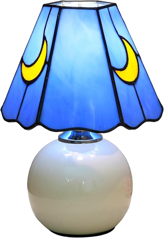 Mushroom Lamp Tiffany Stained Glass Moon lamp Cute Small Bedside Table Lamps for Living Room Home Decor,Girls Women Birthday Christmas Thanksgiving Day Gift,Blue