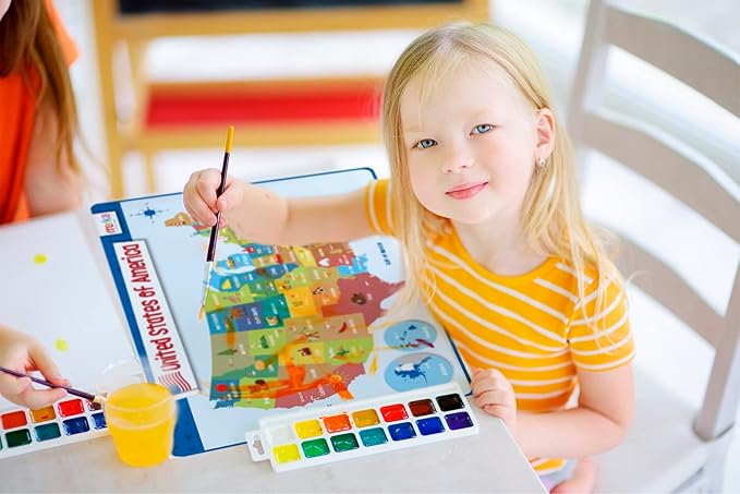 Merka Kids Educational Placemat Set 4-Pack - 17 x 11 in Multicolor Silicone - Washable & Reusable with Secure Grip Backing - Map Placemats for Kids, Solar System, Human Body, World & US Map