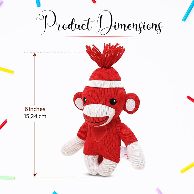 Adorable Sock Monkey 6 Inches, The Original Traditional Hand Knitted Stuffed Animal Toy Gift-for Kids, Babies, Teens, Girls and Boys Baby Doll Present Puppet (Red)