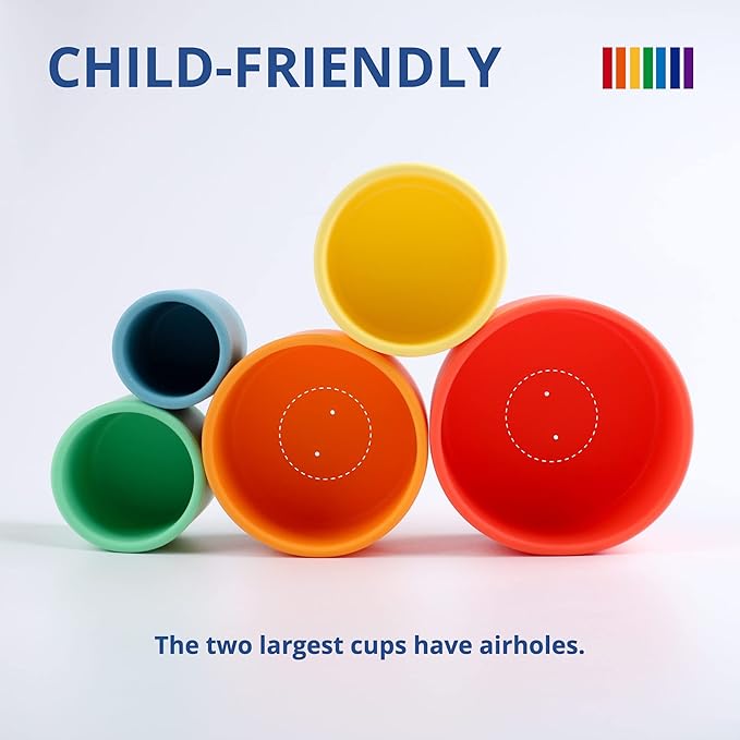 BLUE GINKGO Silicone Stacking Cups – Nesting & Sensory Stacking Toy for Toddlers | Open-Ended Montessori Toy with 5 Cups (Matte Colors)
