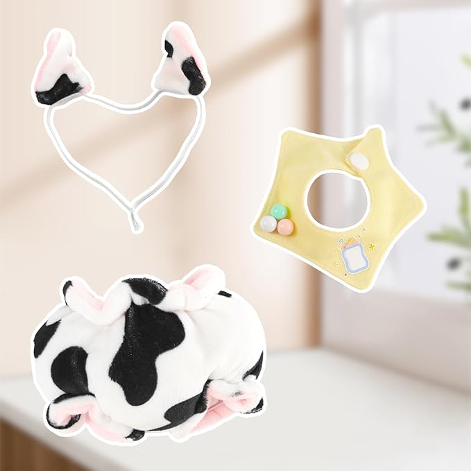 17cm Doll Clothes ,Accessories for Cute Dolls Clothes , Animal Style Doll's Outfits , 3 Pieces Set Cute Cow Dolls Outfit with Adorable Pant + Beaded Bib + Horn Headband (Doll Not Included)