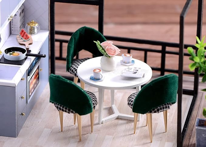 CUTEROOM DIY Miniature Dollhouse Kit with Furniture, Wooden Doll House Kit with LED Lights (L032)