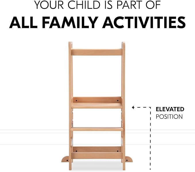 Hauck Learn N Explore Montessori Toddler Tower, Adjustable Wooden Kitchen & Bathroom Step Stool Helper for Home Use with Kids Ages 1+, Natural