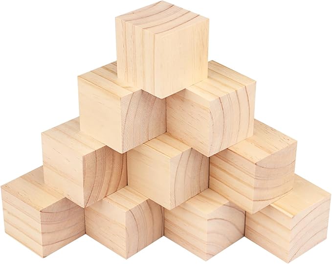 GNIEMCKIN 10 Packs Wooden Blocks for Crafts, 3.15 Inch Pine Wood Cubes, Wooden Cubes for Paint, Stamp, Decorate, DIY Projects and Personalized Gifts