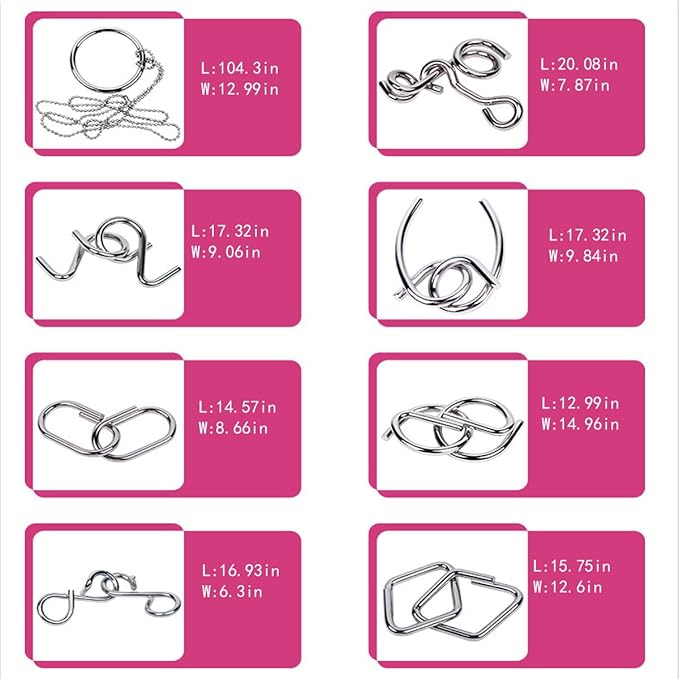 Ahyuan Metal Wire Puzzles Set of 32 with Pouch Large Thick IQ Test Mind Games Toys IQ Toys Brain Teaser Puzzles Metals Wire Puzzle Magic Trick Toy Metal IQ Puzzle Party Favors for Kids Adults (Silver)