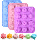 Sakolla 3 Pack Flower Soap Molds, 12 Cavities Different Shapes Silicone Molds for Soap, Lotion Bar, Bath Bombs, Chocolate, Candy