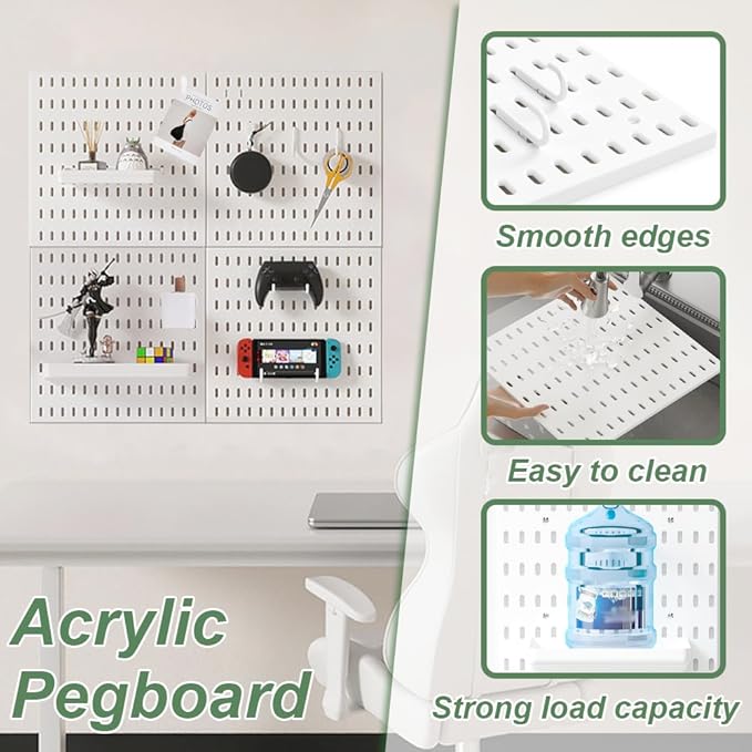 Pegboard Combination Kit Acrylic Pegboards and Accessories Modular Hanging White Wall Mount Display Board Panels for Wall Crafts Tools Organization Ornaments Display 22" x 22"