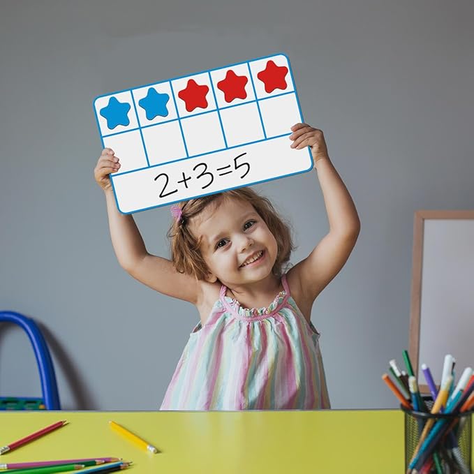 ZazzyKid Magnetic Ten-Frame Set: Math Manipulatives for Classroom Learning Counting Games for Kindergarten Kids - 6 Frames & 60 Star-Shaped Counters - Hands-on or Stick to Whiteboards