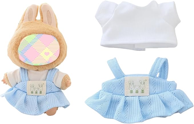 Clothes for Dolls Accessories (No Doll), Kawaii Shirt Skirt Outfit Set 2 Pieces for 15cm 17cm Doll Suit, Stylish Dress Up Doll Clothing Set Replacement Blue