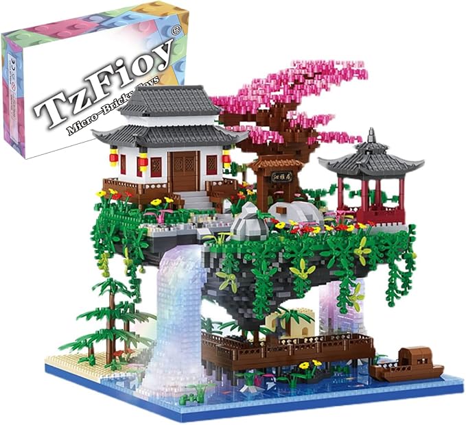 Peach Blossom Spring Utopia Building Blocks Set (3661Pcs) Famous Chinese Fable Architecture with 2 Figures & String Lights Educational Toys Micro Bricks for Kids Adults