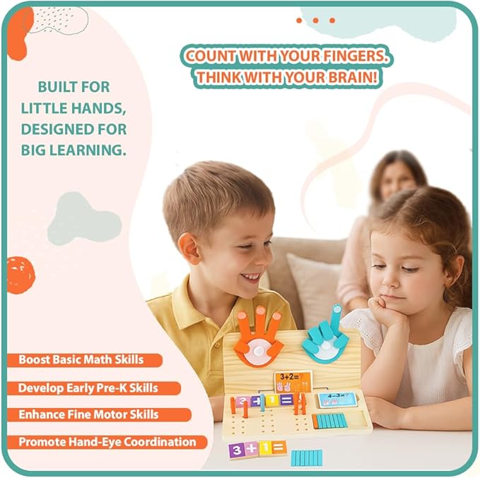 Montessori Math Learning Toy for Kids – Wooden Educational Counting Set with Double-Sided Board, Number Blocks, 20 Pcs Counting Sticks, 10 Pcs Flashcards, Holder & Pen - Preschool Learning Activities