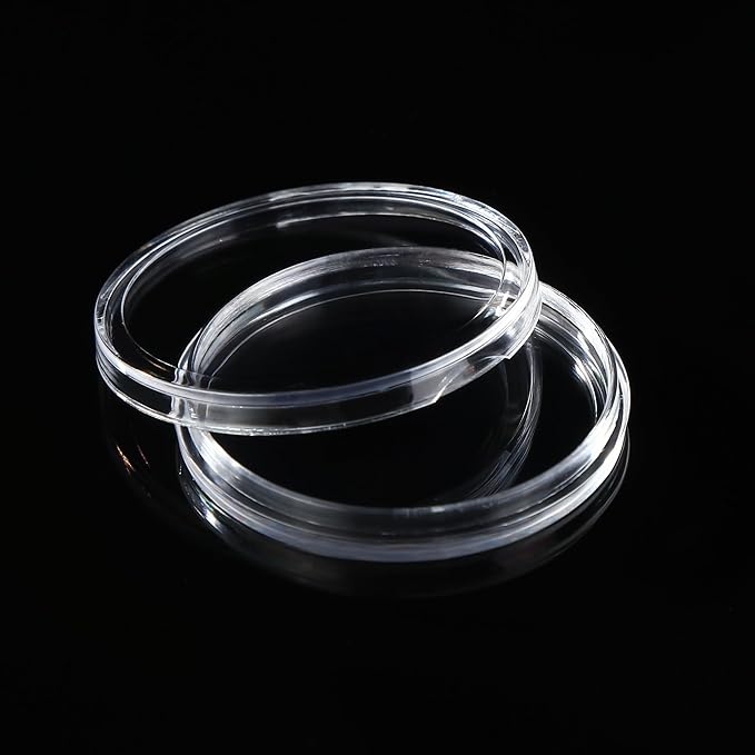 100Pcs 30mm Coin Holders with 5-Size Foam Gasket, Plastic Coin Capsules for Collectors, Clear Coin Case with Storage Organizer Box for Coin Collection Supplies, White Gasket 17/20/25/27/30mm
