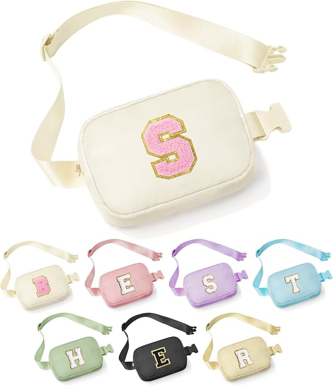 YOOLIFE 30th 40th 50th 60th 70th Birthday Gifts for Women Mom Daughter Friend, Personalized Gifts for Women, Initial Fanny Pack Belt Bag Crossbody Bags, Beige S