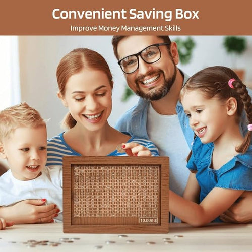 10000 Savings Challenge Box, Money Saving Box with Money Target and Numbers, Cash Vault Wooden Savings Box, Wooden Money Box, Coin Counter Piggy Bank for Adults, Wooden Coin Bank for Kids 2,000