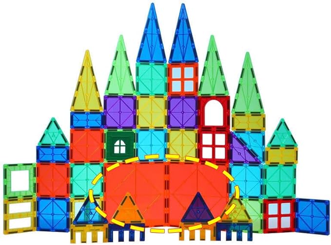 Large Magnetic Tiles Set 4 Piece Square Shape Building Blocks for STEM Learning & Fun Kit for Kids, Educational Playset for Boys & Girls 3+, Construction Toy Magnetic Tiles Square Only, Expansion Set